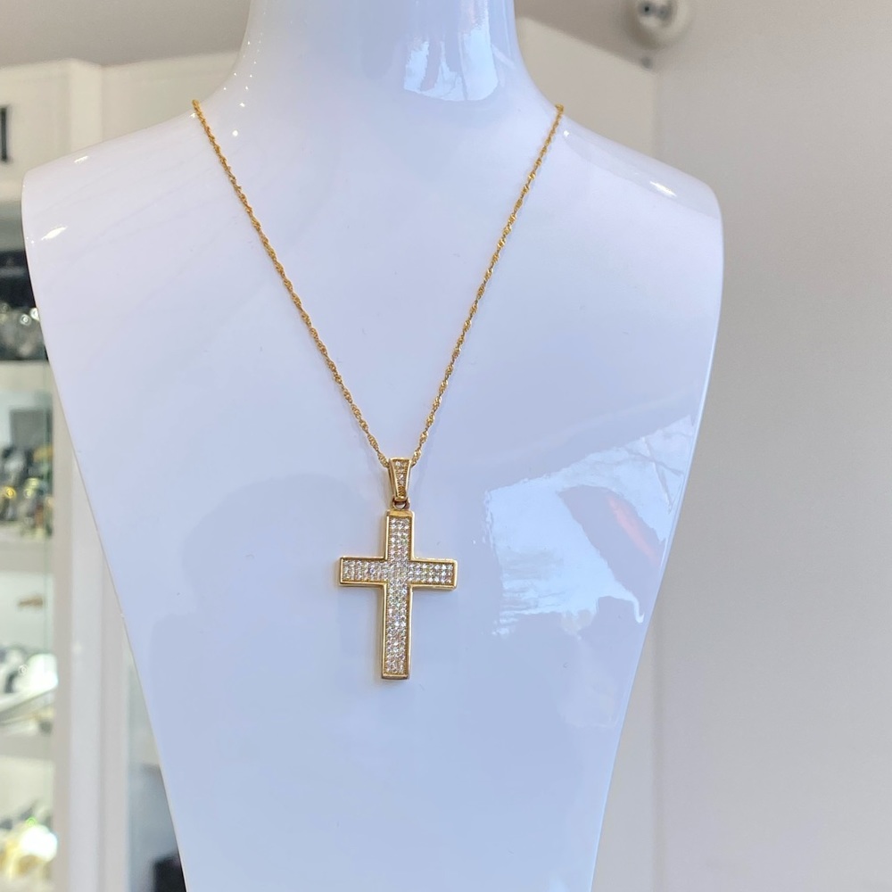 Silver gold plated cross pendant and chain